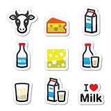 Dairy products - milk, cheese vector icons set
