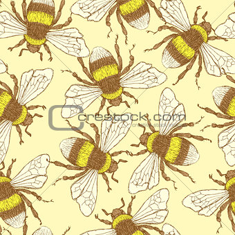 Sketch bumble bee in vintage style