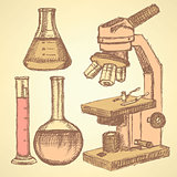 Sketch scientific set in vintage style