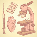 Sketch medical set in vintage style