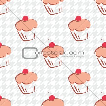 Tile vector background with cake on white and grey houndstooth pattern