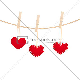 Hearts on clothesline