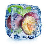 Plums in ice cube