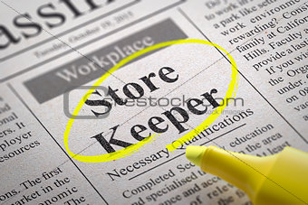 Store Keeper Vacancy in Newspaper.