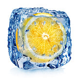 Lemon in ice cube