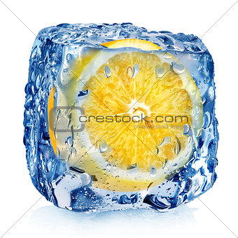 Lemon in ice cube