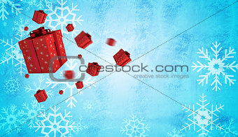 Composite image of flying christmas presents