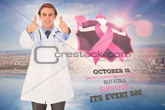 Doctor with breast cancer awareness message