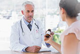 Composite image of patient holding jar of medicine