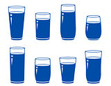 set of isolated blue water glass