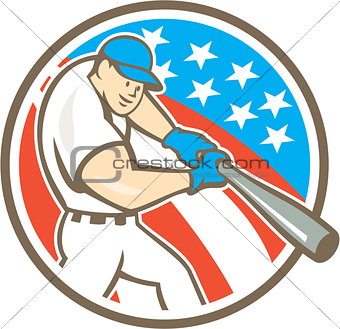 American Baseball Player Batting Circle Cartoon