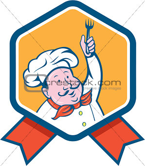 Chef Cook Holding Fork Ribbon Cartoon