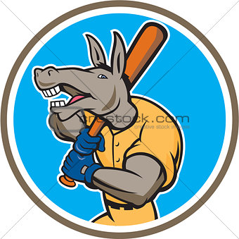 Donkey Baseball Player Batting Circle Cartoon