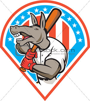 Donkey Baseball Player Batting Diamond Cartoon