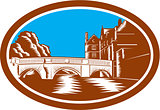 Trinity College Bridge Cambridge Woodcut