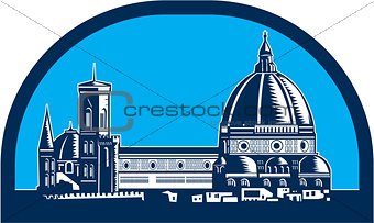 Dome of Florence Cathedral Retro Woodcut