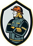 Fireman Firefighter Arms Folded Shield Retro