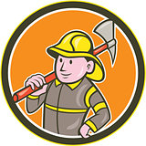 Fireman Firefighter Axe Circle Cartoon