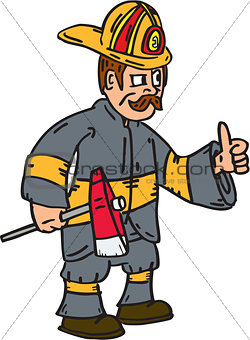 Fireman Firefighter Axe Thumbs Up Cartoon