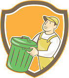 Garbage Collector Carrying Bin Shield Cartoon