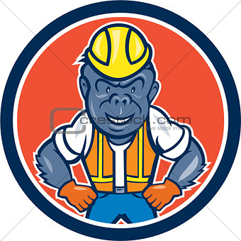 Angry Gorilla Construction Worker Circle Cartoon