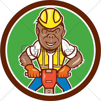 Gorilla Construction Jackhammer Circle Cartoon