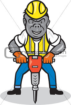 Gorilla Construction Jackhammer Cartoon