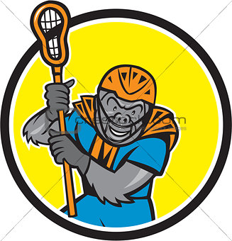 Gorilla Lacrosse Player Circle Cartoon