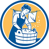 Housewife Washing Laundry Vintage Circle