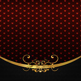 Red hearts pattern and gold ribbon