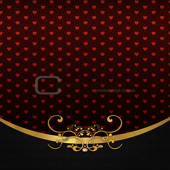 Red hearts pattern and gold ribbon