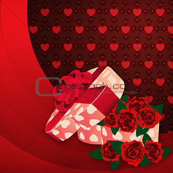 Roses and gift box lovely background
