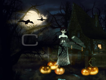 Witch with pumpkins