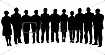 silhouettes of business people, standing in line