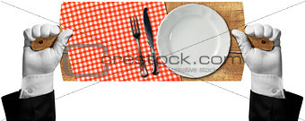 Cutting Board with Plate and Cutlery