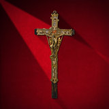 Old Cross With Jesus on Red Velvet