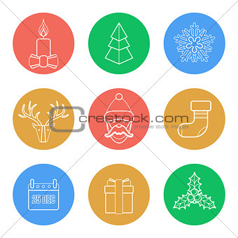 various christmas color back outline icons set