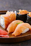 menu of assorted sushi with salmon - Traditional Japanese cuisine