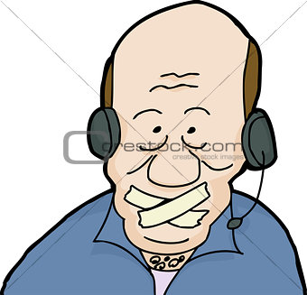 Call Center Man with Tape on Mouth