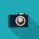 Flat Design Concept Camera Vector Illustration With Long Shadow.