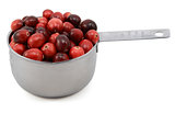 Whole fresh cranberries in a cup measure