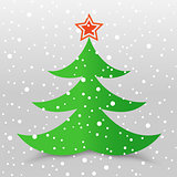 Christmas tree and snow gray background