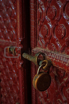 Carved Door with Antique Lock