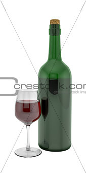 Bottle of red wine and glass