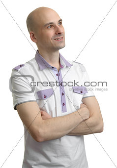 casual Man in polo t-shirt looking up