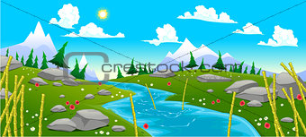 Mountain landscape with river. 