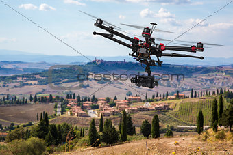 Flying drone in the skies of Tuscany 