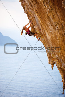 Family rock climber at sunset. Kalymnos Island