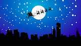 Silhouette Illustration of Flying Santa and Christmas Reindeer