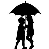 Two little girls under an umbrella